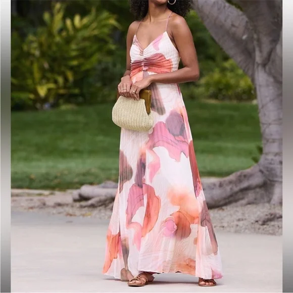 🔴 Express floral pleated maxi dress size xl - Picture 2 of 12